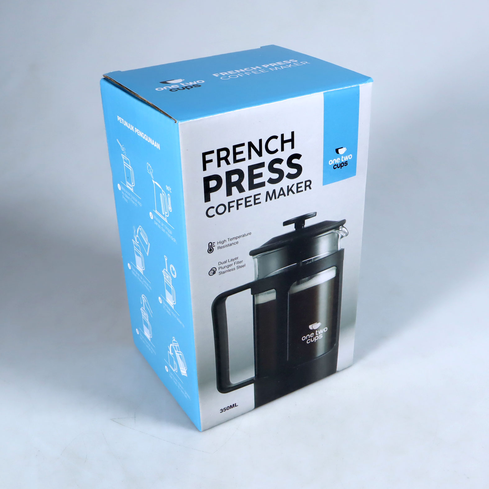 Gambar produk One Two Cups French Press Coffee Maker Pot Plunger Glass 350ml - KG73I