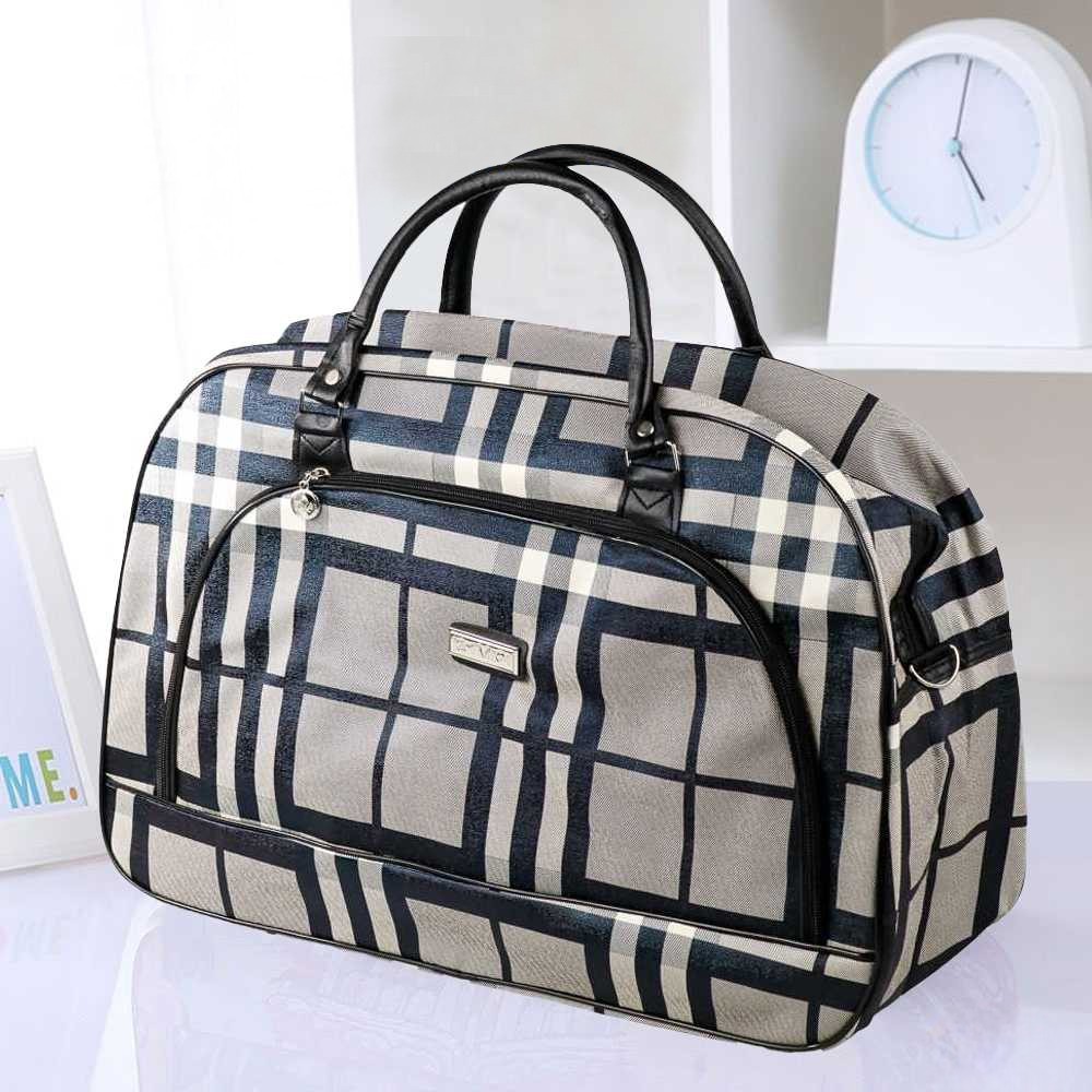 Gambar produk Rhodey RAIMIQI SEMOR Tas Jinjing Duffle Bag PU Leather Unisex 20 Inch Black Gray Grid - CB001