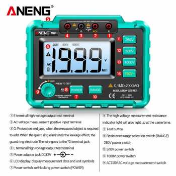 Gambar produk ANENG Digital Megger Megohmmeter 250/500/1000V 2000 Mega Ohm - MH11