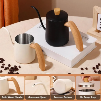 Gambar produk BORREY Teko Kopi Coffee Maker Kettle Hand Brewing Pot Wooden 600ml - TR4