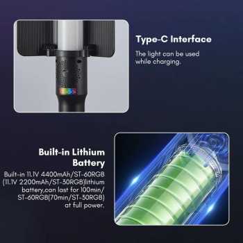 Gambar produk Tolifo Lampu LED RGB Studio Fill Light Stick 2700-10000K 4400mAh 60W - ST-60RGB