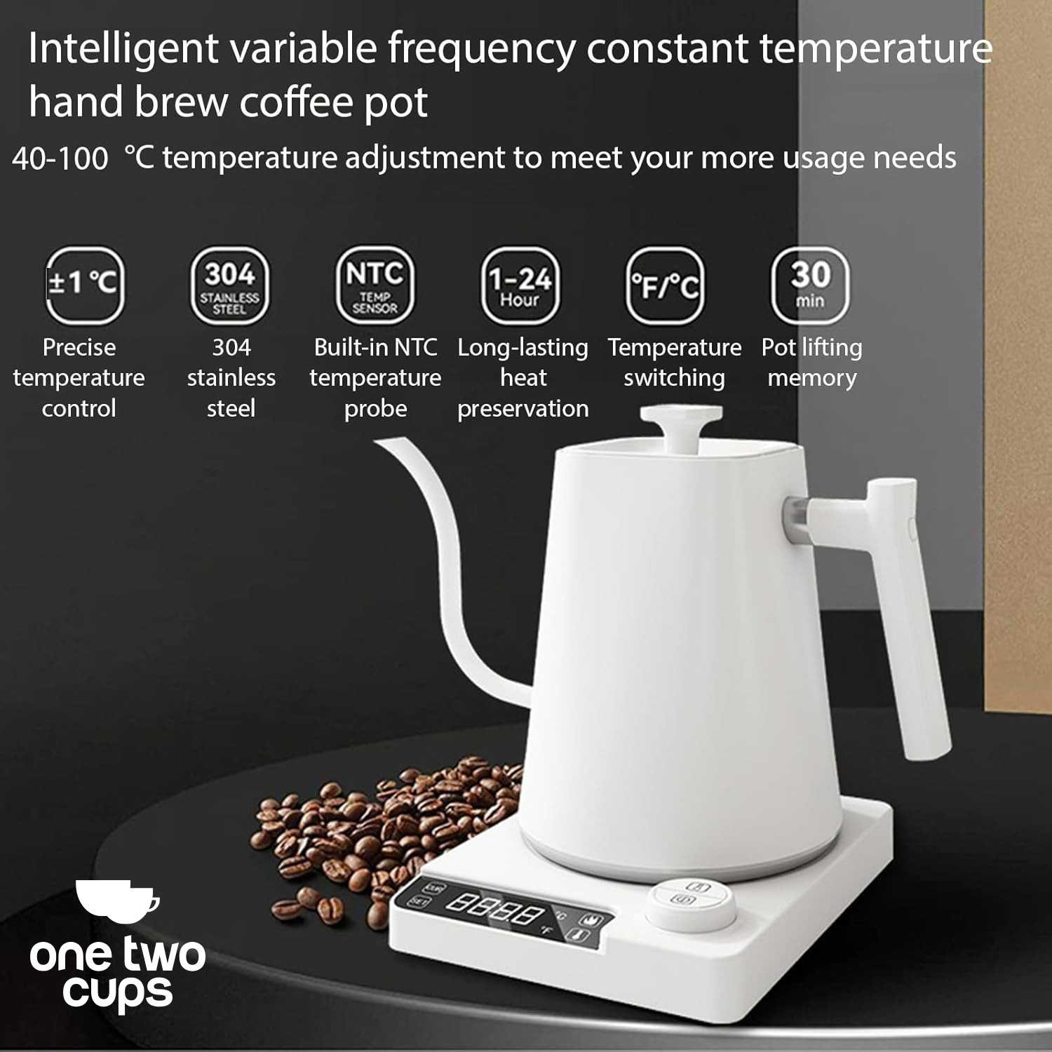 Gambar produk One Two Cups Teko Listrik Kopi Pemanas Air Leher Angsa 1200W 1L - KT10 PRO