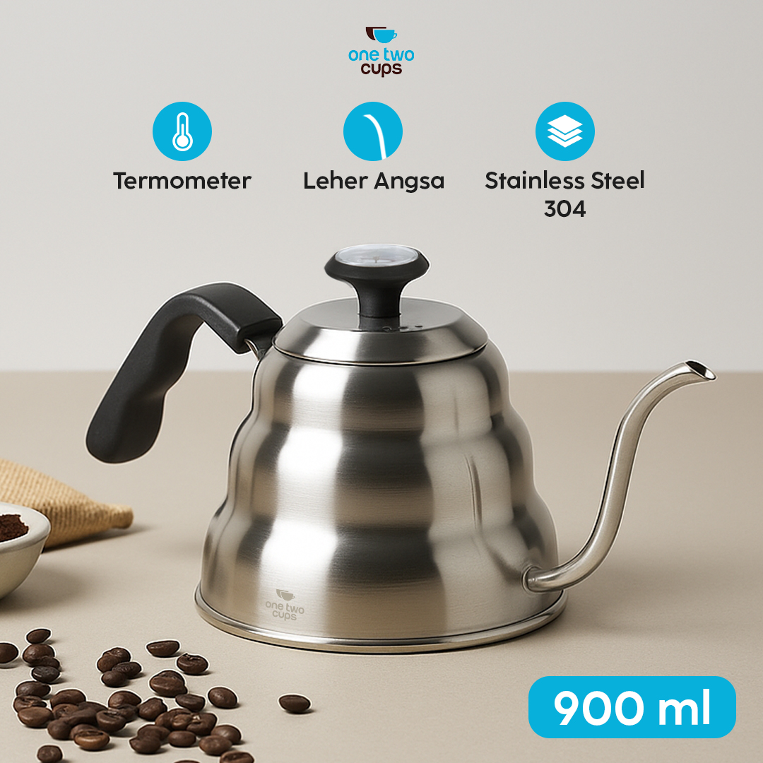 Gambar produk One Two Cups Teko Kopi Leher Angsa Pour Over Kettle Thermometer 900ml - LZP-8003