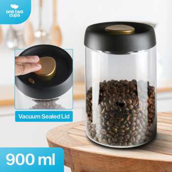 Gambar produk One Two Cups Toples Kaca Penyimpanan Biji Kopi Vacuum Sealed Lid 900ml - SE41