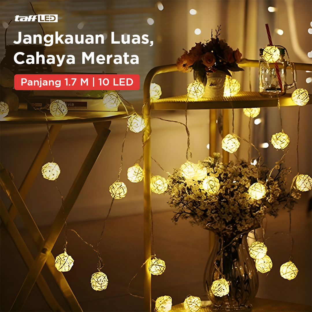 Gambar produk Lampu Hias String Lights Model Bola Rotan Waterproof 10 LED 1.7M - B073