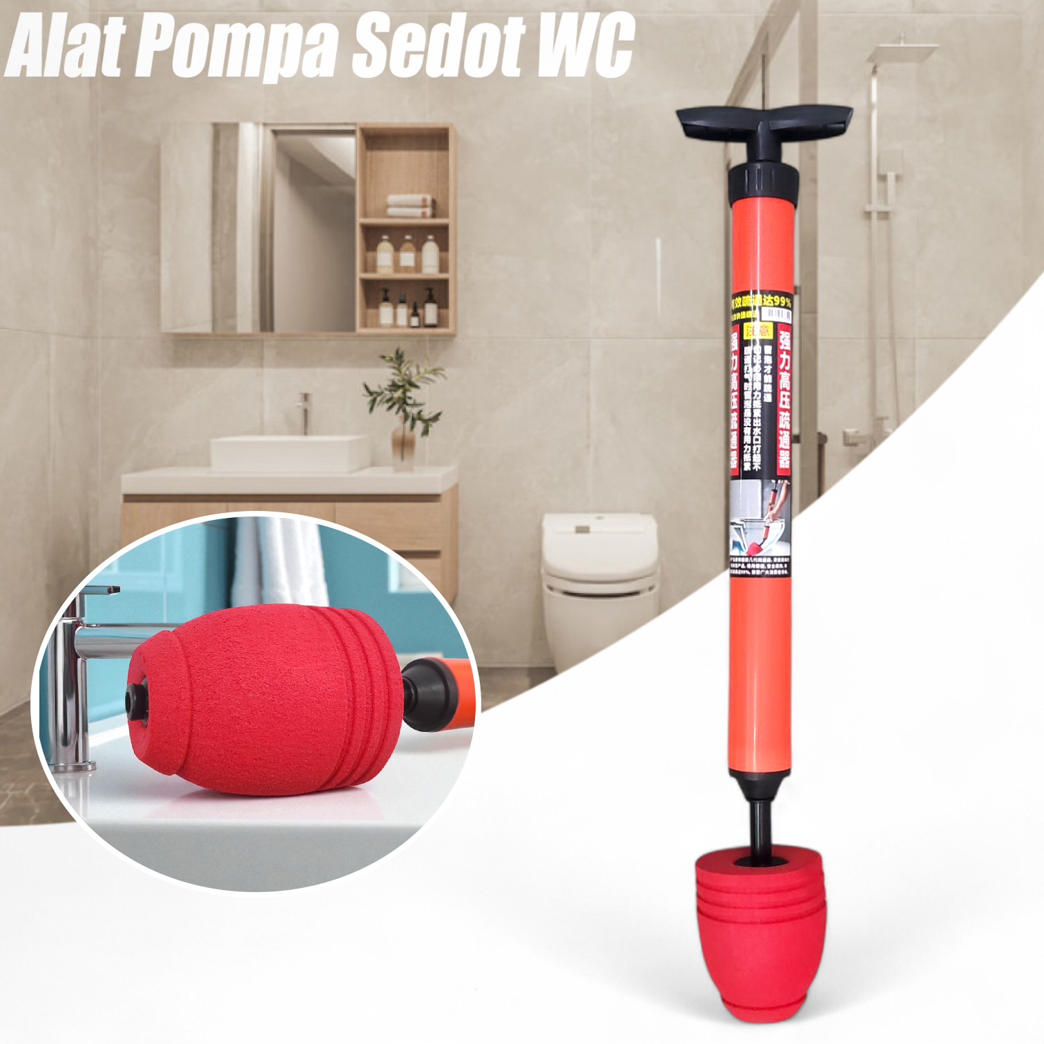 Gambar produk NUSIMBA Alat Pompa Sedot WC Toilet Unblock Plunger High Pressure - NU23