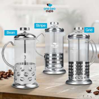 Gambar produk One Two Cups French Press Coffee Maker Pot Plunger Borosilicate 350ml Stripe - KG72I