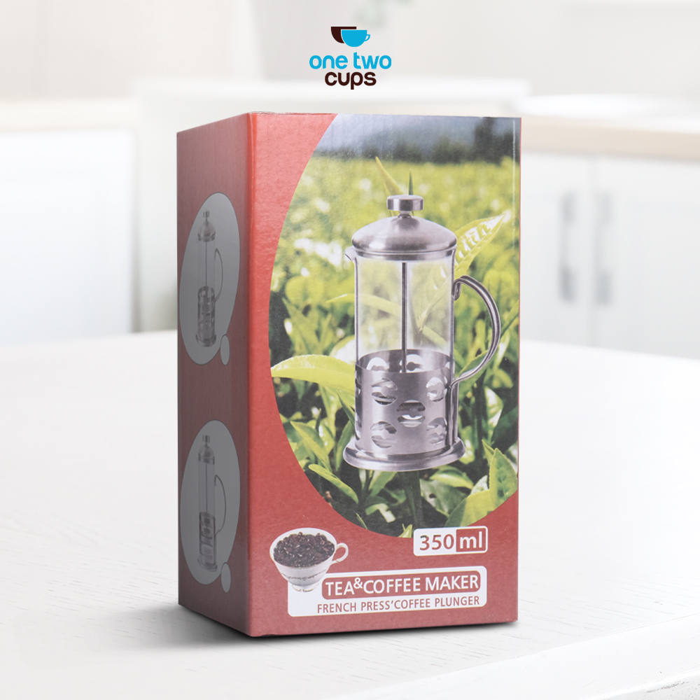 Gambar produk One Two Cups French Press Coffee Maker Pot Plunger Borosilicate 350ml Stripe - KG72I
