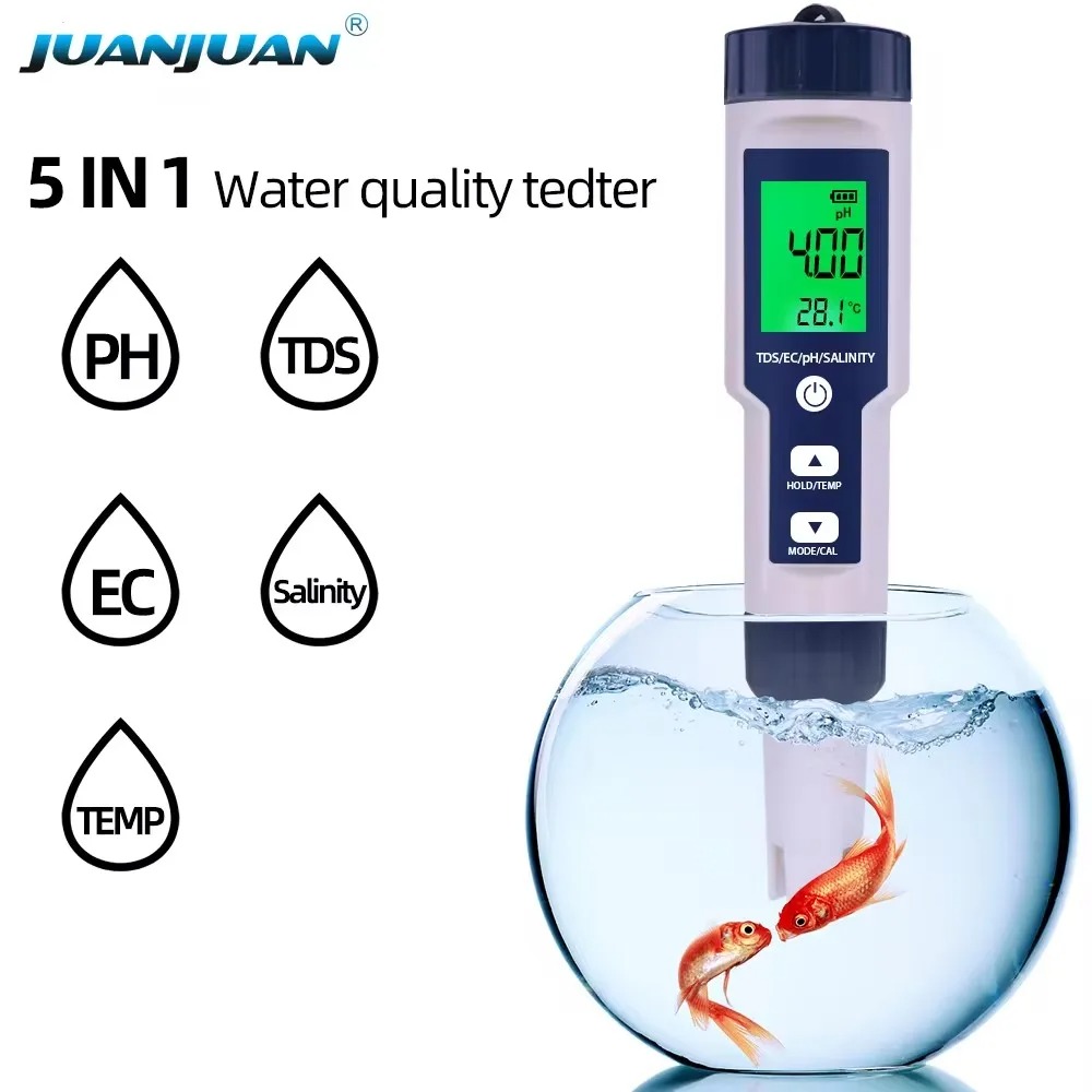 Gambar produk JUANJU Alat Ukur Kualitas Air Digital 5in1 PH TDS EC Meter Pen - J51