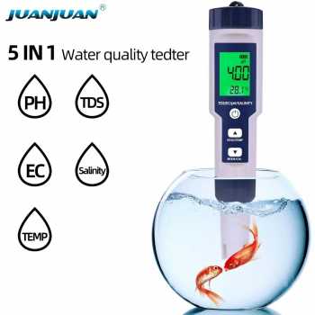 Gambar produk JUANJU Alat Ukur Kualitas Air Digital 5in1 PH TDS EC Meter Pen - J51