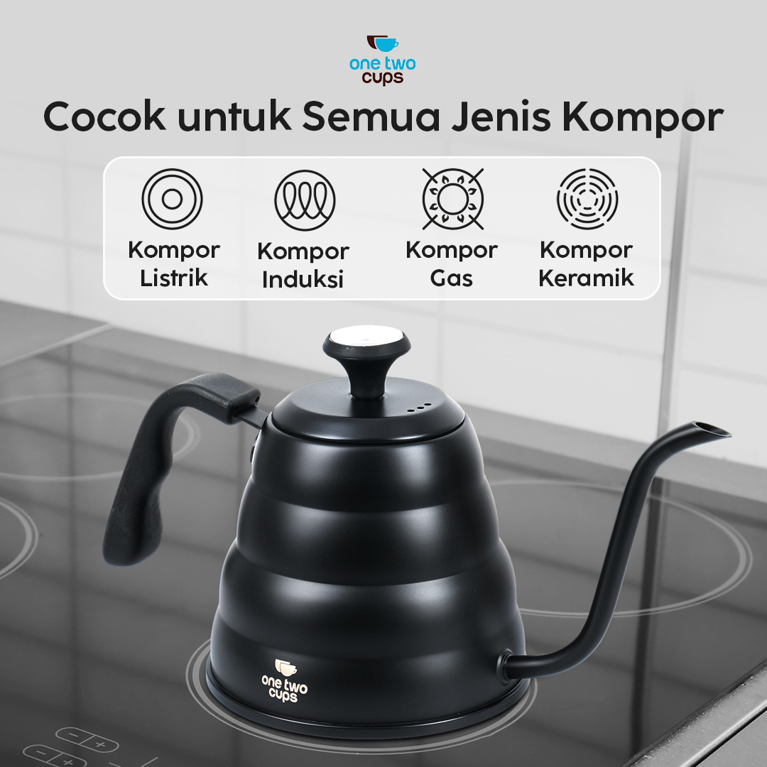 Gambar produk One Two Cups Teko Kopi Leher Angsa Pour Over Drip Kettle Thermometer 1.2L - KE4012