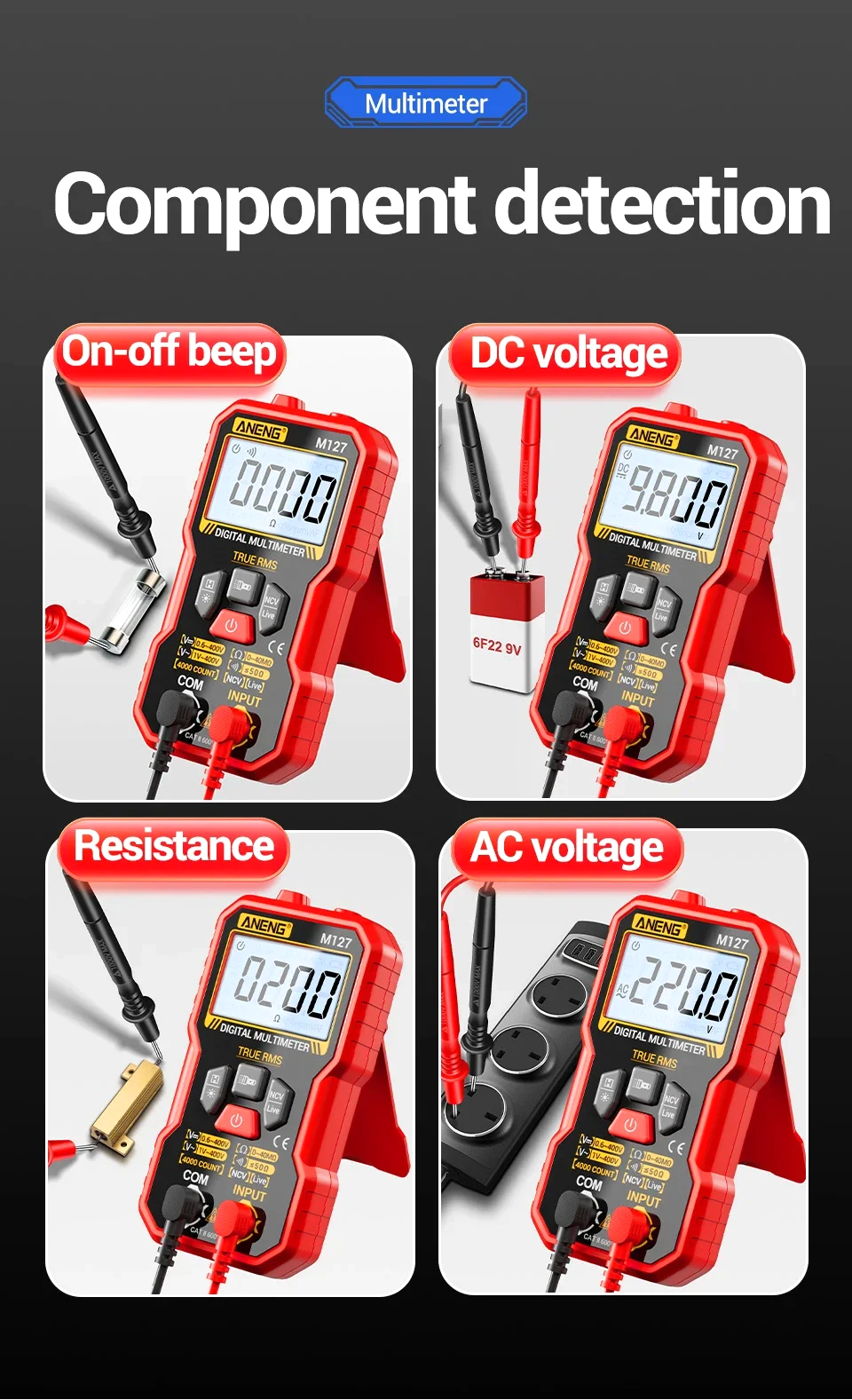 Gambar produk ANENG Digital Multimeter Voltage Tester AC/DC NCV Flash 4000 Counts - M127