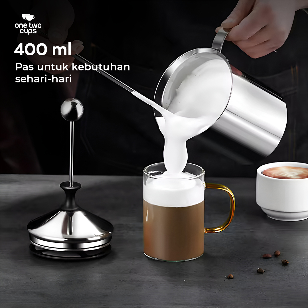 One Two Cups Gelas Kopi Milk Frother Stainless Steel 400ml - WZ0011 Gambar produk One Two Cups Gelas Kopi Milk Frother Stainless Steel 400ml - WZ0011