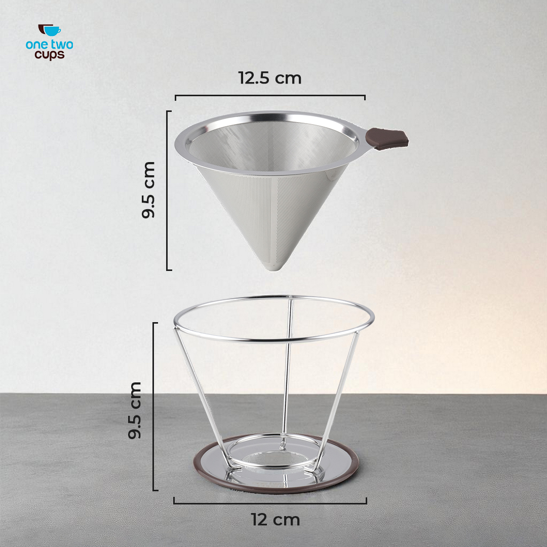 One Two Cups Saringan Kopi Stainless Steel 304 Filter V60 Large - F-412 Gambar produk One Two Cups Saringan Kopi Stainless Steel 304 Filter V60 Large - F-412