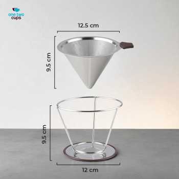 One Two Cups Saringan Kopi Stainless Steel 304 Filter V60 Large - F-412 Gambar produk One Two Cups Saringan Kopi Stainless Steel 304 Filter V60 Large - F-412