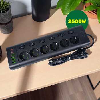 QIAOLIAN Stop Kontak 6 Lubang USB Type C EU Plug 10A 110-250V 2500W - QL-1110U