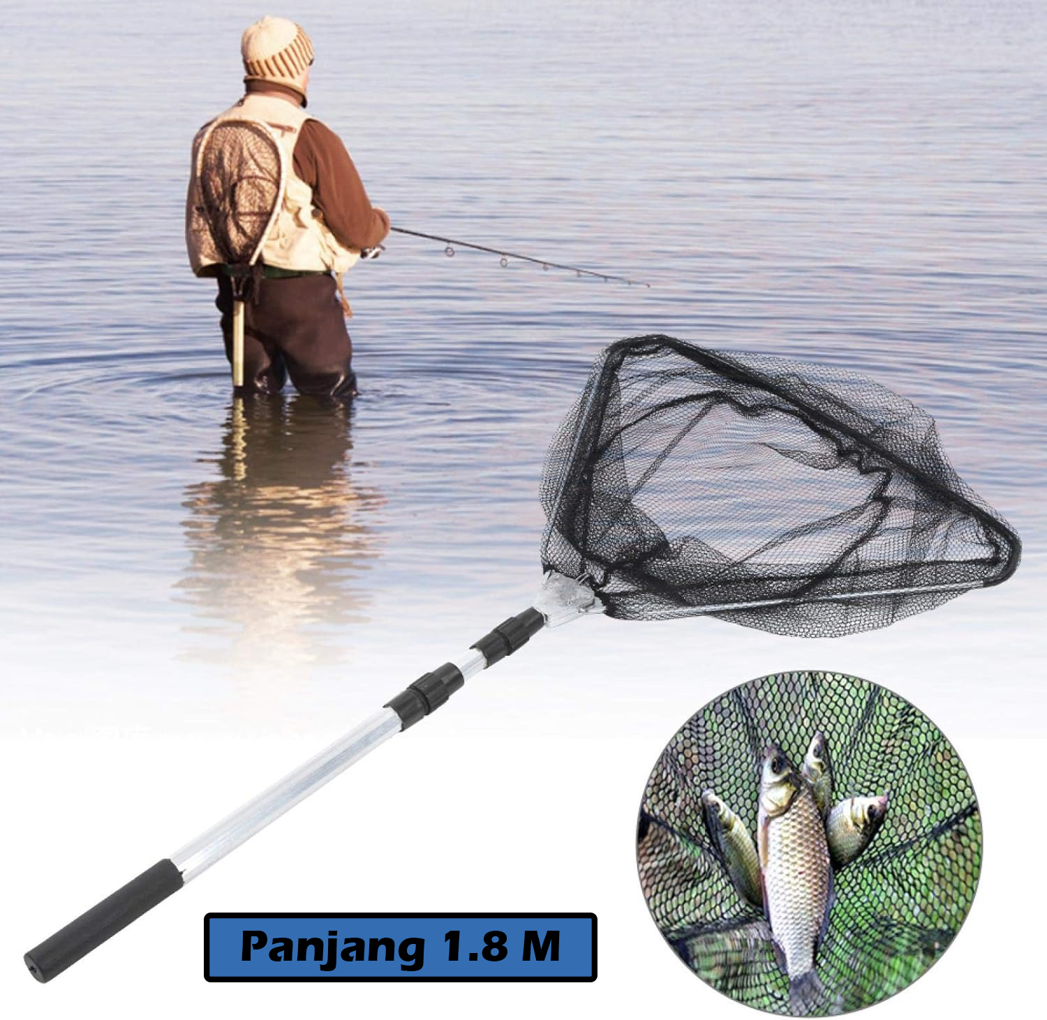 Gambar produk ZUOFILY Jaring Pancing Ikan Aluminium Alloy White Pole Triangle 1.8M - L28