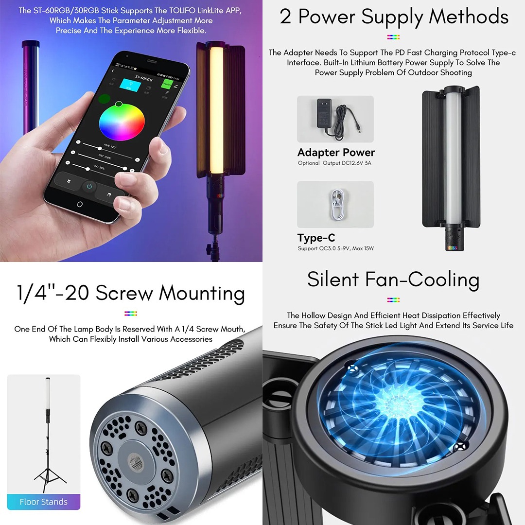 Gambar produk Tolifo Lampu LED RGB Studio Fill Light Stick 2700-10000K 2200mAh 30W - ST-30RGB
