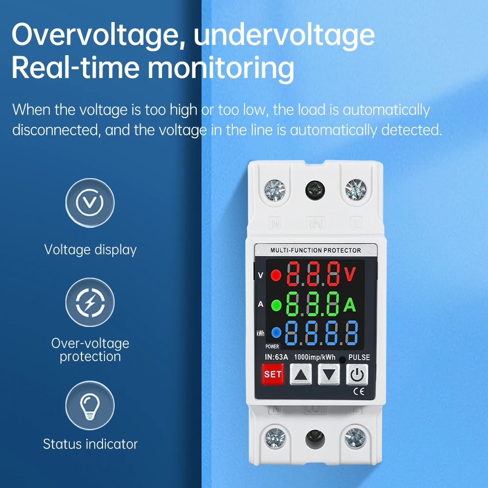 Gambar produk Gaqqee MCB Digital Din Rail Over Voltage Current Protector 63A 230V - A37T