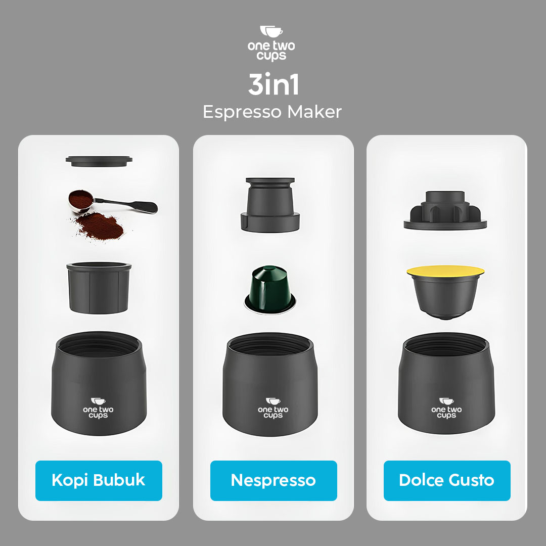 One Two Cups Hand Press Mini Espresso Coffee Maker 3in1 20 Bar 120ml - HS-8439 Gambar produk One Two Cups Hand Press Mini Espresso Coffee Maker 3in1 20 Bar 120ml - HS-8439