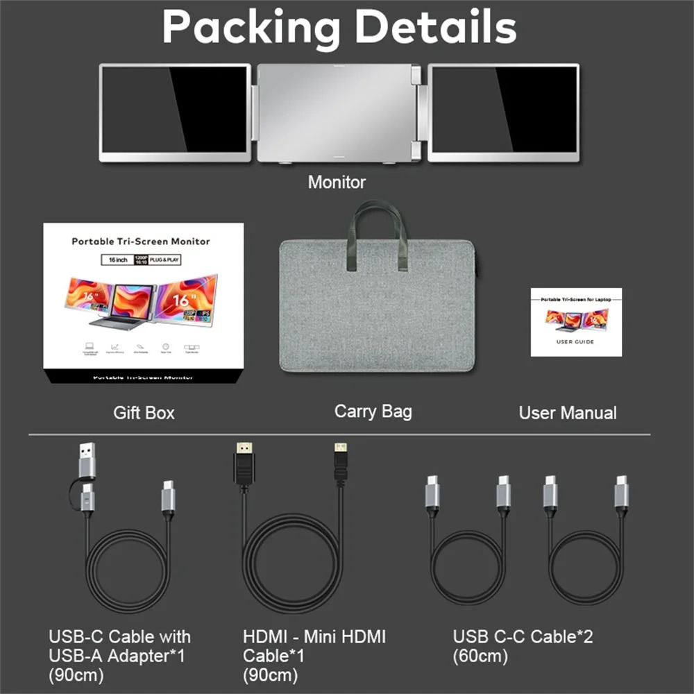 Gambar produk Rospider Portable Monitor Dual Screen Extender 14 Inch IPS FHD - HYX-B90D