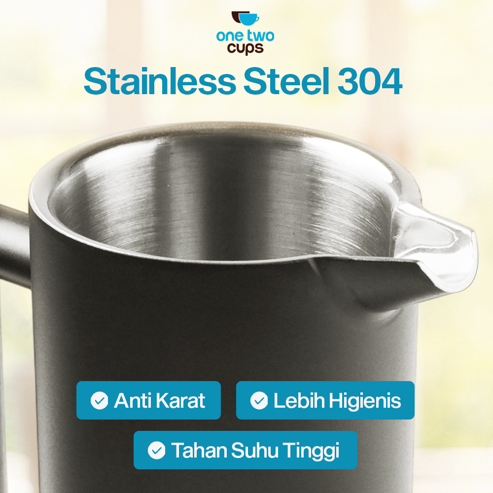 Gambar produk One Two Cups French Press Coffee Maker Pot Plunger Stainless Steel 350ml - FP1L