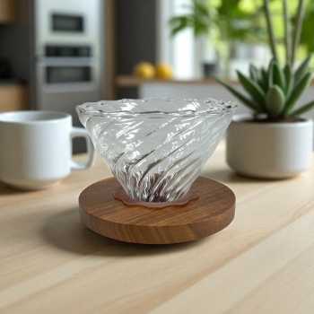 FMA Coffee Filter Penyaring Kopi V60 Walnut Wood Bracket - SD-8106