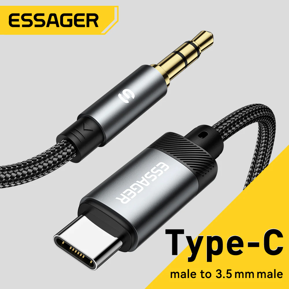 Gambar produk ESSAGER Kabel AUX 3.5mm Audio HiFi Premium Chip Braided 1M Type C - ES-YP22