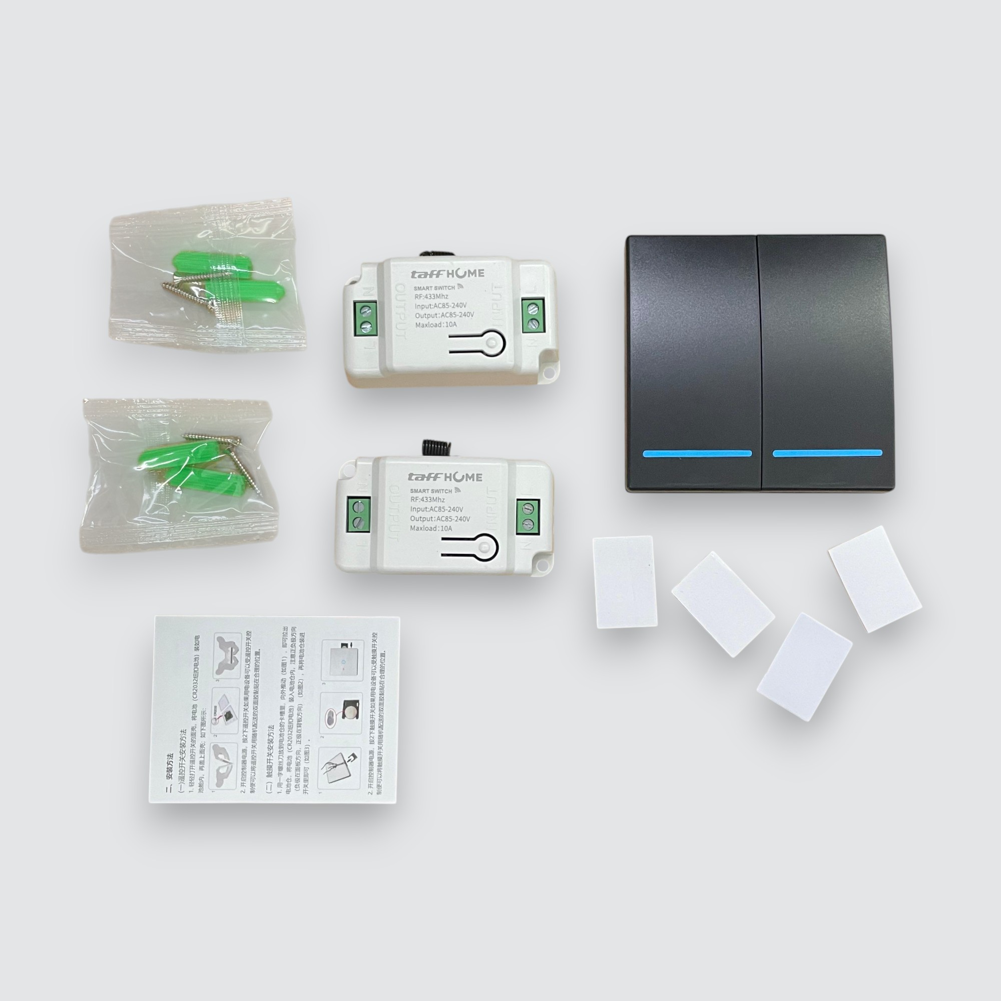 Gambar produk TaffHOME Saklar Lampu Wireless Dinding Tembok Lamp Switch RF 433MHz 2 Gang 2 Receiver - WHK01