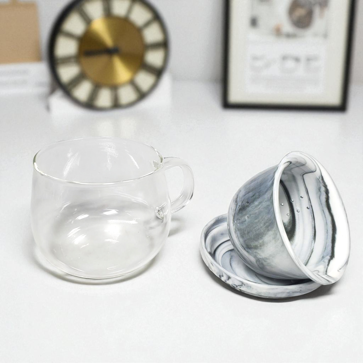 Gambar produk TOCACH Cangkir Teh Saringan Kaca Keramik Tahan Panas Infuser Mug 400ml - 302TCF