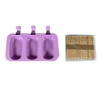 Gambar produk SJ Cetakan Es Krim 3 Hole Silicone Mold Dessert with 50 Popsicle Stick Oval - JSC8004