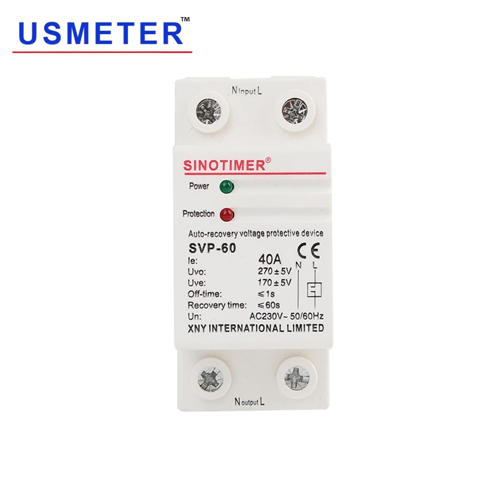 Gambar produk USMETER Din Rail Over Voltage Current Protector Auto Recovery 40A 230V - SVP-60