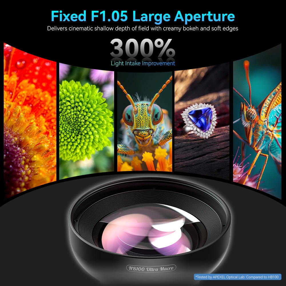 Gambar produk APEXEL Lensa Kamera HP 2in1 Macro Lens 50-110mm with Light - APL-HB100UFL