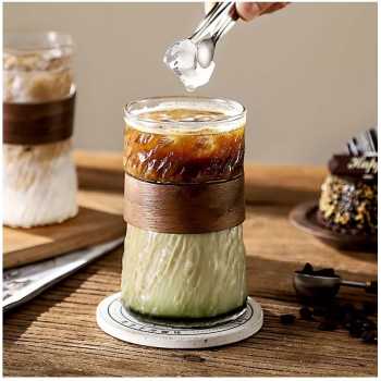 Gambar produk OKLAHOM Gelas Kopi Borosilikat Heat Resistant with Bamboo Ring 410ml - P-410