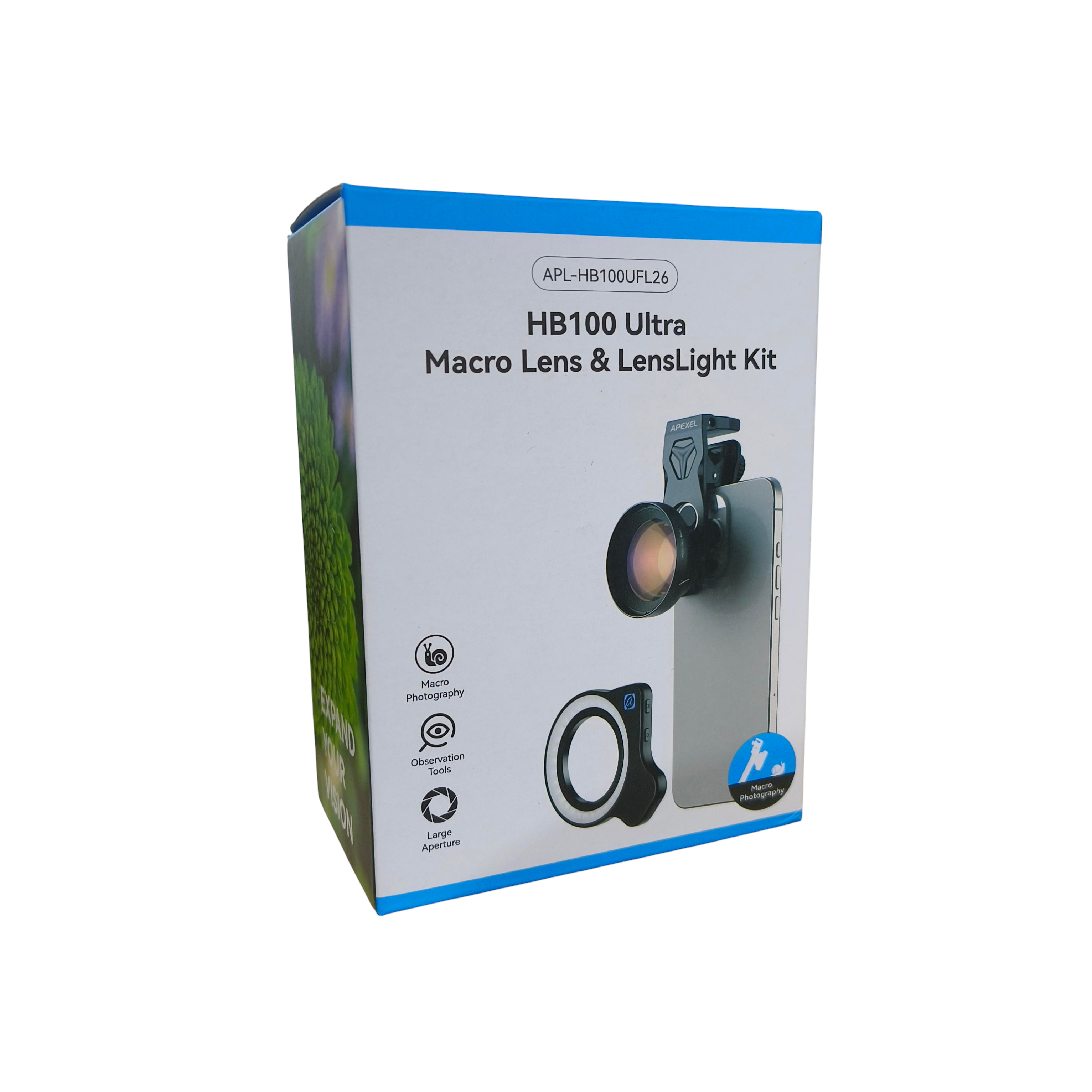 Gambar produk APEXEL Lensa Kamera HP 2in1 Macro Lens 50-110mm with Light - APL-HB100UFL26
