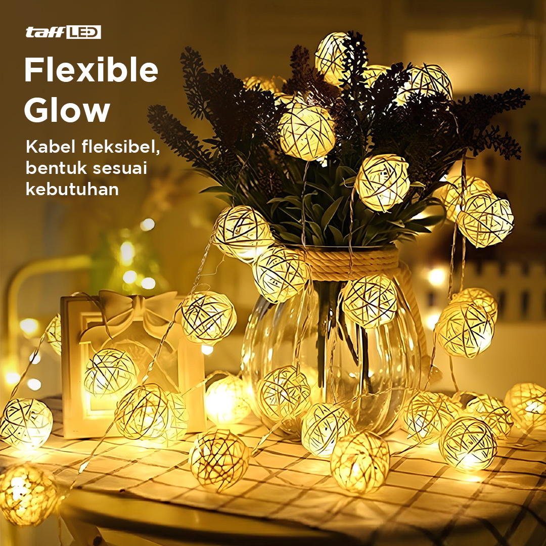 Gambar produk Lampu Hias String Lights Model Bola Rotan Waterproof 10 LED 1.7M - B073
