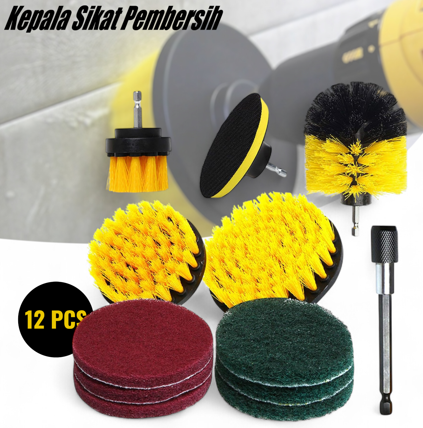 Gambar produk Tress Kepala Sikat Pembersih Car Polisher Bathroom Kit 12 PCS - INU03