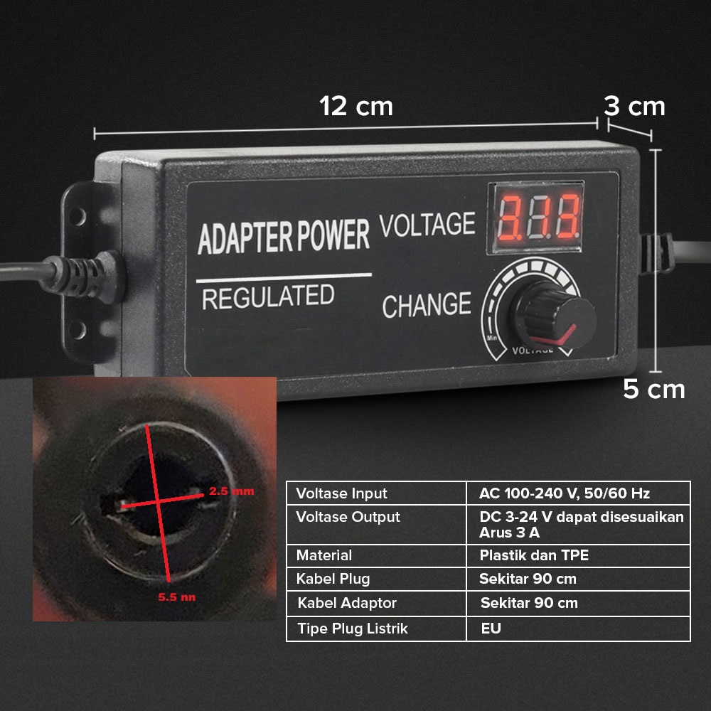Gambar produk Lincoiah Adaptor Power Supply Converter AC to DC 3V-24V 3A Adjustable - AYD-324