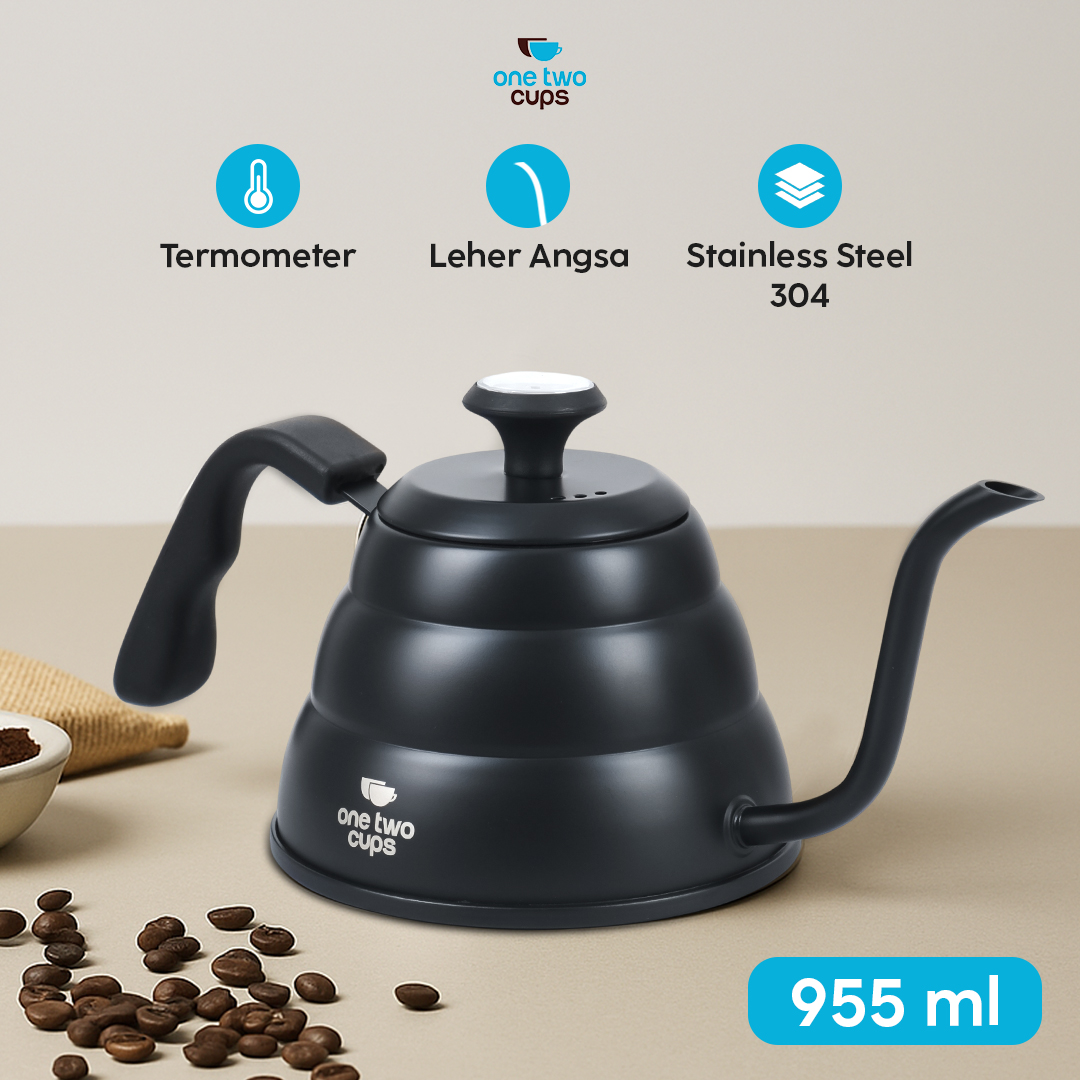 One Two Cups Teko Kopi Leher Angsa Pour Over Drip Kettle Thermometer 955ml - KE4012 Gambar produk One Two Cups Teko Kopi Leher Angsa Pour Over Drip Kettle Thermometer 955ml - KE4012