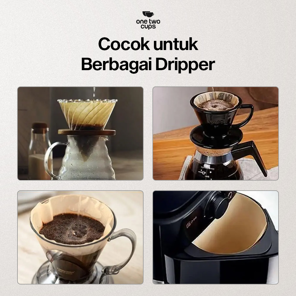 One Two Cups Kertas Saringan Kopi Filter Paper V60 2-4 Cups 100 PCS - U102 Gambar produk One Two Cups Kertas Saringan Kopi Filter Paper V60 2-4 Cups 100 PCS - U102