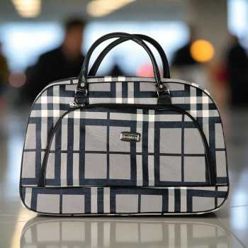 Gambar produk Rhodey RAIMIQI SEMOR Tas Jinjing Duffle Bag PU Leather Unisex 20 Inch Black Gray Grid - CB001