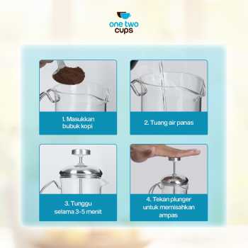 Gambar produk One Two Cups French Press Coffee Maker Pot Plunger Borosilicate 350ml Stripe - KG72I