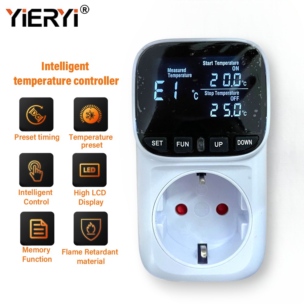 YIERYI Stop Kontak Termometer Digital Timer Programmable EU 16A 230V - TC02 Gambar produk YIERYI Stop Kontak Termometer Digital Timer Programmable EU 16A 230V - TC02