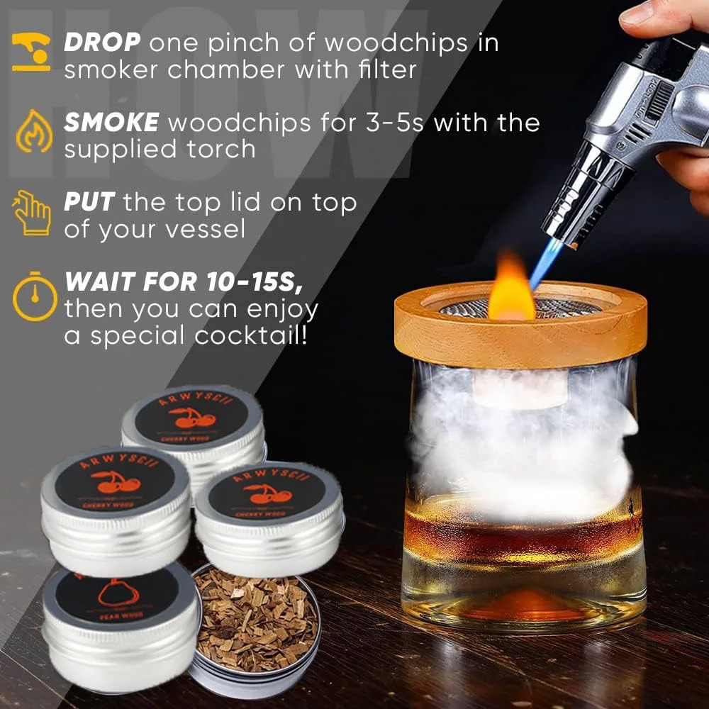 Gambar produk BORUiT Set Alat Pengasap Cocktail Wooden Smoker Kit with 5 Wood Chips - SK-300