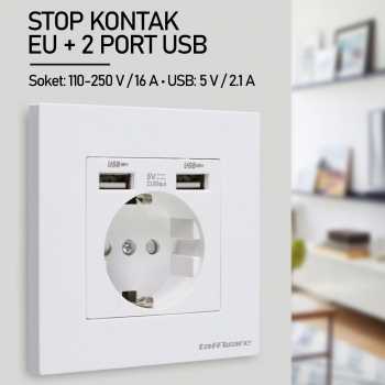Taffware Stop Kontak EU Colokan Listrik Dinding dan 2 Port USB 2100 mA - WS222