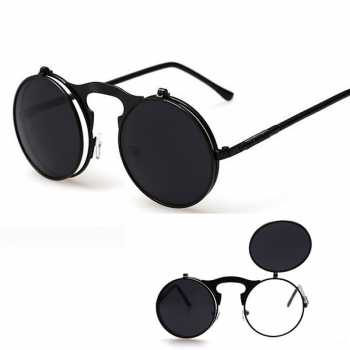 AOFLY Kacamata Hitam Round Vintage Steampunk Sunglasses Gambar produk AOFLY Kacamata Hitam Round Vintage Steampunk Sunglasses