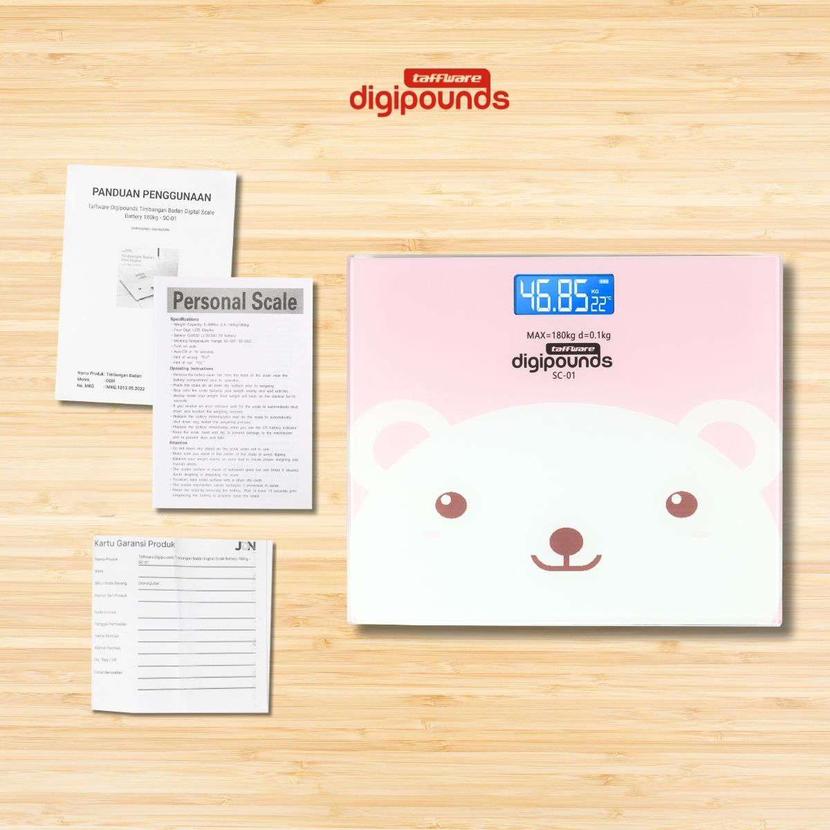 Gambar produk Taffware Digipounds Timbangan Badan Digital Scale Battery 180kg - SC-01