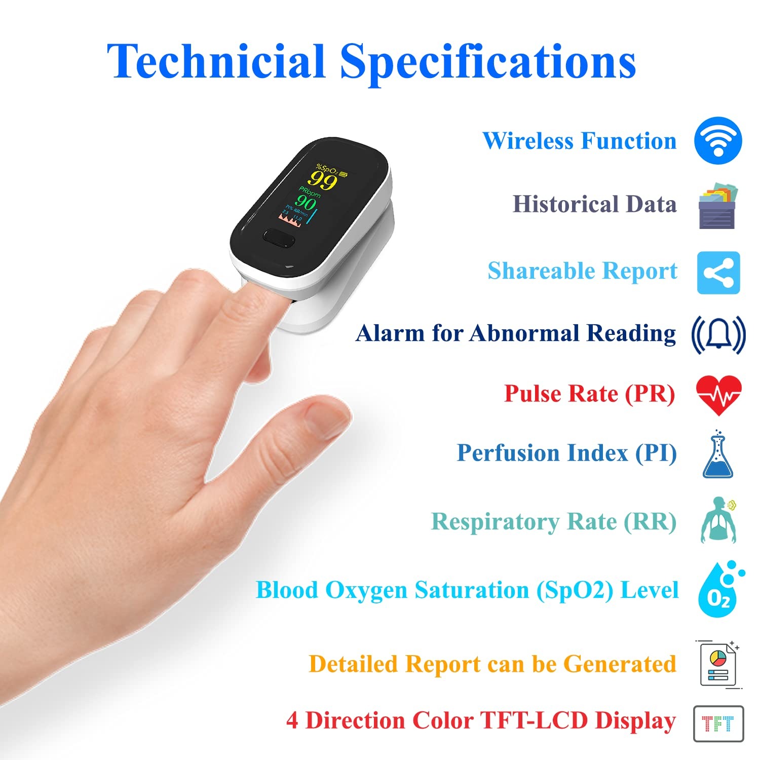 Gambar produk RESOXY Fingertip Pulse Oximeter Alat Ukur Saturasi Oksigen Darah TFT - YK-80A