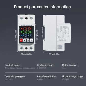 Gambar produk Gaqqee MCB Digital Din Rail Over Voltage Current Protector 63A 230V - A37T
