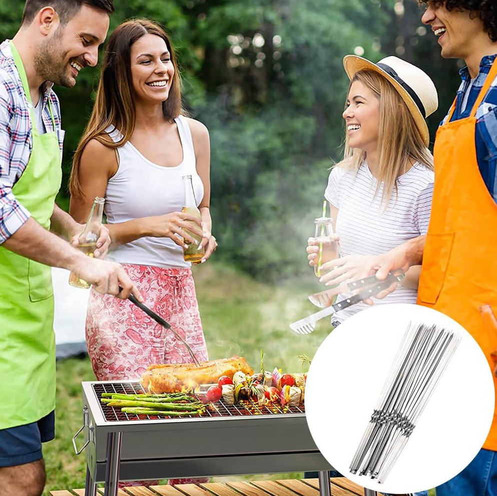 Gambar produk NICON Tusuk Sate Stainless Steel BBQ Skewers Reusable 33cm 100PCS - LN8